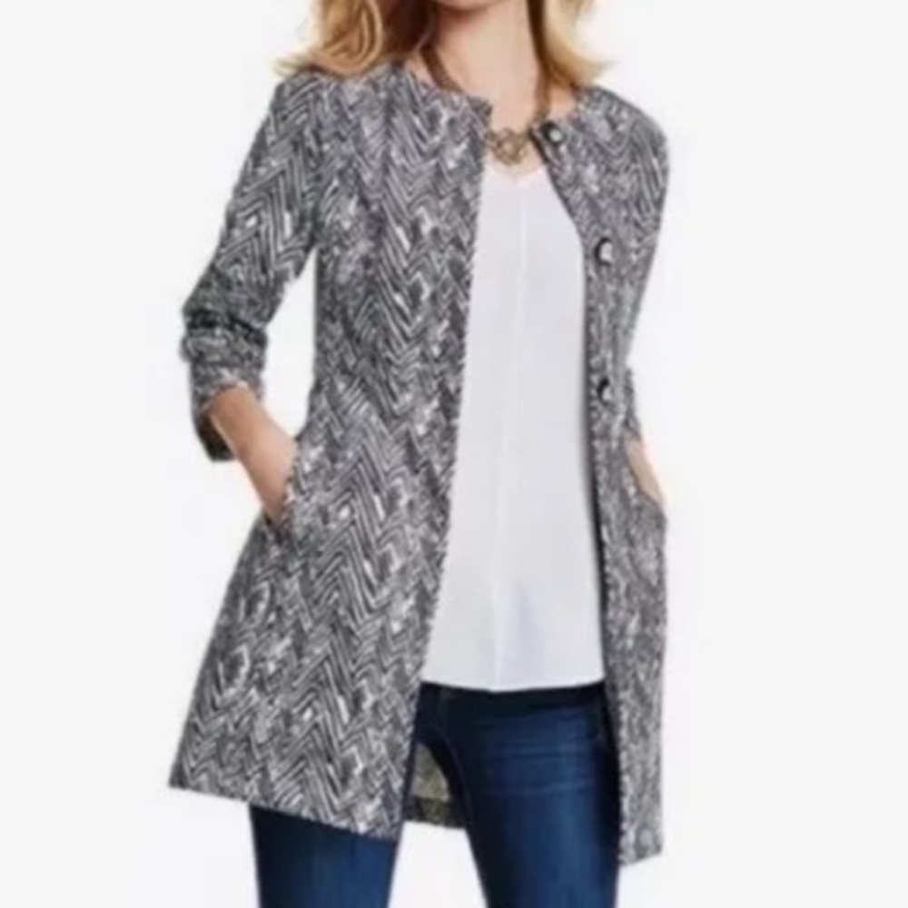 CAbi Style #3034 zig zag ponte knit jacket black & white - Size XL